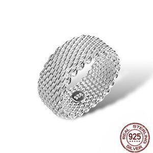 NWT Flexible Mesh Wide Band Ring Sz.9 S925 Sterling Silver Stamped